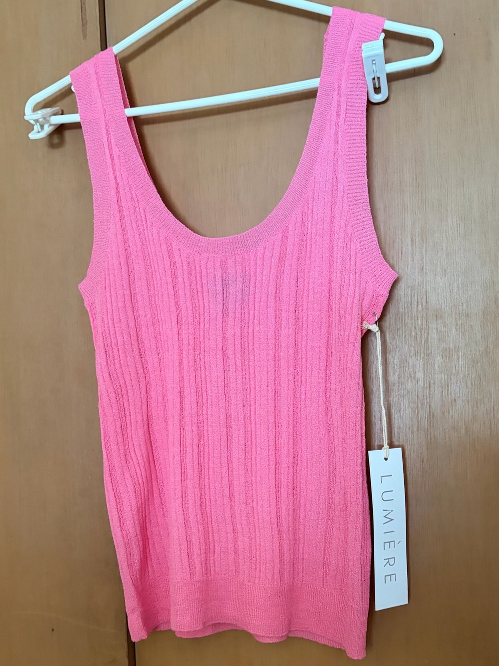Lumiere Hot Pink Ribbed Knit Tank Top